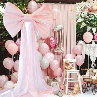 1pc Giant Pink Bow Tail, Suitable For Celebration, Festival, Birthday, Party, Wedding, Christmas And Other Special Occasions, Elegant Party Decor Accessory