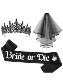 Corona negra y velos de novia con decoraciones para despedida de soltera, accesorios para el cabello de boda gótica para fiestas de Halloween