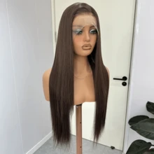 Premium Gray-Golden Straight Synthetic Wig - 13x4 Transparent Lace Front, Pre-Plucked, Dark Roots, Full Ends, Suitable For Women - Multicolor - View 8