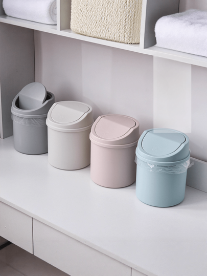 1pc INS Style Bedroom New Girl Heart Home Cute Cover Net Red Mini Storage Box, Plastic Garbage Can With Lid, Tabletop Wastebasket, Trash Bin For Home Office Desk Decor,Coffee Table, Office, Living Room, Study