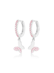 1 par de pendientes de mariposa de plata de ley 925 con diamantes micro-incrustados, diseño único y elegante, adecuado para fiestas, regalos, uso diario, incluye una caja de regalo delicada - Plata con diamante rosa - Ver 12