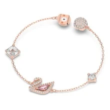 SWAROVSKI DAZZLING SWAN 奢华配饰，粉色天鹅 M 码手链，适合女性、女友、妻子、生日、母亲节、毕业典礼、婚礼的礼物 - 玫瑰金 - 查看 6