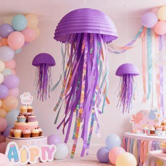 31 Inch Blue, Pink, Purple Jellyfish Hanging Decor, Paper Craft, Party Decoration/Happy Birthday, Halloween, Christmas, Easter, Thanksgiving, Graduation, Home Decor, Room Decor, Graduation Decor, Bedroom Decor, Wedding Decor, Birthday Decor, House Decor, Living Room Decor, Party Supplies, Birthday Celebration, Graduation Gift, Fairy Tale Decor, Christmas Decor, Home Christmas Decor, Christmas, Christmas Ornaments, Halloween Decor