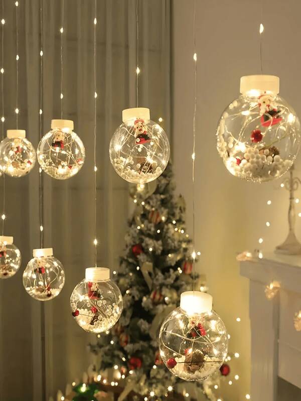 USB Powered LED Santa Claus Curtain Lights, 8 Lighting Modes, Warm & Colorful Wishing Ball, Santa Claus Hanging Decor, Copper Wire Window Lights, Holiday Copper Wire Lights, Indoor & Outdoor Christmas Decorations For Lawn, Yard, Garden, Christmas Tree, Perfect Gift For Birthday, Holiday And Party