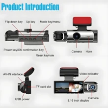 Dual Lens Dash Cam With Night Vision, Dual 1080P Front And Embedded Cameras, Wide Angle Car DVR, 3.16" IPS Screen, 24-Hour Motion Sensor Parking Mode, 32GB Memory Card Loop Recording