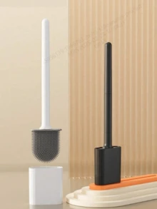 1 pièce Brosse de toilette en silicone souple avec manche amovible, brosse de toilette montée au mur sans angle mort avec support, outil de nettoyage de salle de bain