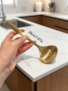 Large Stainless Steel Ladle With Long Handle, Gold Color, Commercial Grade For Cold Noodles, Rice, Fruit, Yogurt, Hot Pot, Seasoning, Soup, Porridge - Multicolor - View 8