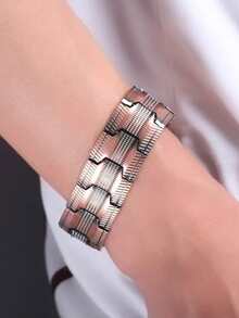 Fashionable Vintage Copper-Color Bracelet, Adjustable Length, Comes With Tool, 3X Strong Magnet, Extra Wide & Long, Personalized Retro Accessory, Street Rock Style, Great Gift For Friends Or Family, Perfect For Christmas