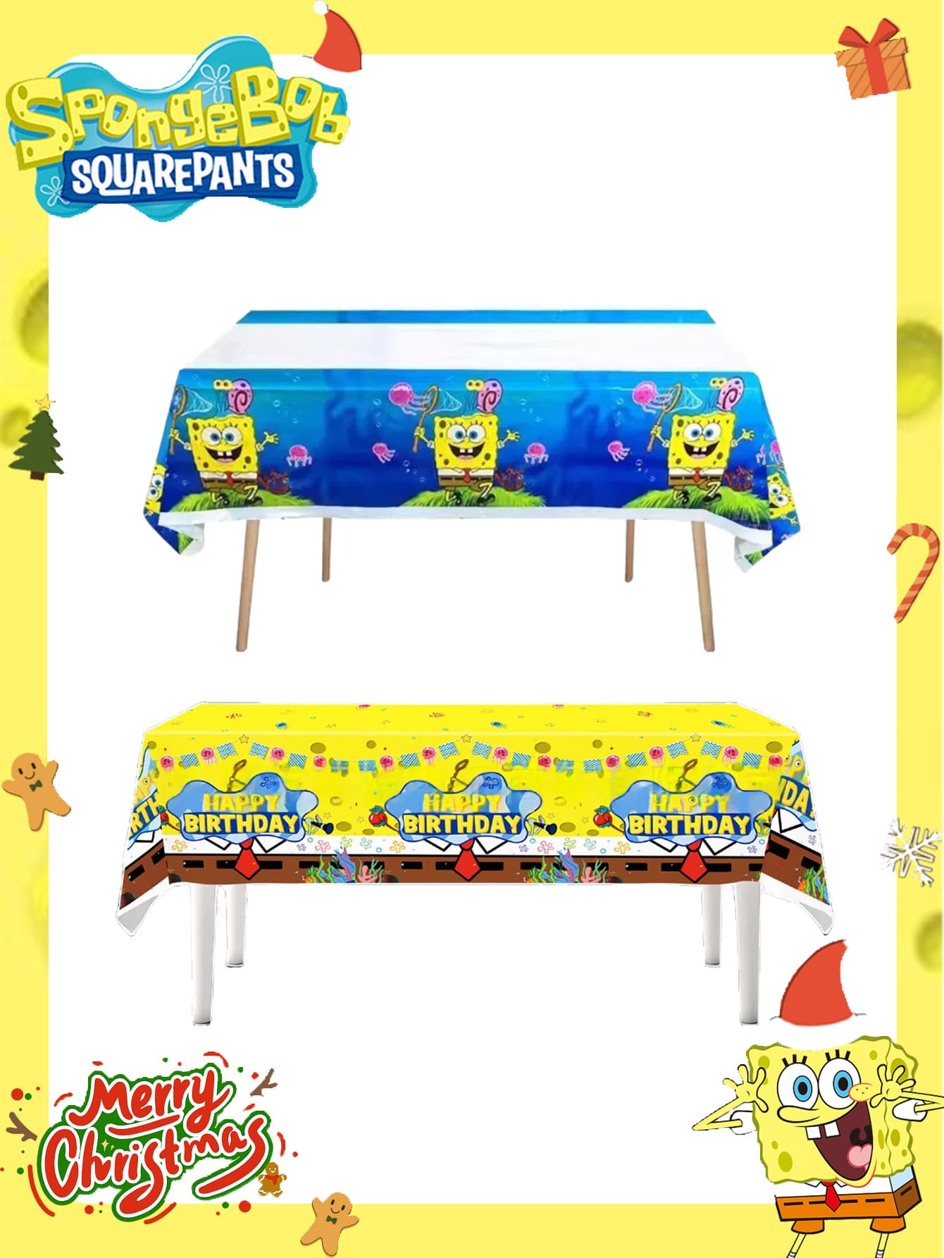 SpongeBob SquarePants 1件一次性海绵宝宝主题桌布,派对用品,生日派对装饰,营造最佳节日派对氛围,适合朋友聚会,完美的派对装饰,家居装饰,圣诞礼物,毕业礼物,情人节礼物(送给女朋友),适合生日庆祝,纪念品,女士纪念品,可爱美学,情人节礼物,家居装饰,情人节礼物,圣诞装饰 - 彩色 - 查看 1