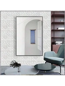 20/50/100pcs 3D Floral Ceiling Tiles - Self-Adhesive Waterproof Wall Stickers, 13.78x13.78 Inches, Anti-Collision Decor For Bathroom & Bedroom, Elegant White Design With Golden Chandelier Hole, Decorative Ceiling Stickers | Elegant Wall Stickers | Selfadhesive Tiles, Bathroom Wall Stickers