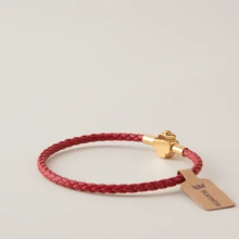 BLKSMTH Crimson - Gold Clover Leather Style Lucky Four-Leaf Clover Bracelet For Women - Crimson - Gold Clover - View 5