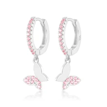 1 par de pendientes de mariposa de plata de ley 925 con diamantes micro-incrustados, diseño único y elegante, adecuado para fiestas, regalos, uso diario, incluye una caja de regalo delicada - Plata con diamante rosa - Ver 3