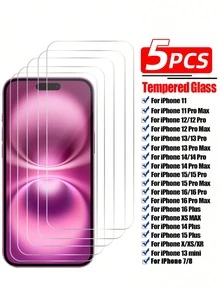 5片装全覆盖钢化玻璃屏幕保护膜，兼容 17/17 Pro/17 Pro Max/17 Air/16/15/14 Pro Max/11/12/13，也兼容 6/7/8 Plus/XR/XS Max - 無色 - 查看 20