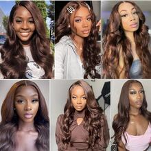 CEXXY 13x6 Chocolate Brown Body Wave Lace Front Wig Human Hair For Women Brazilian Body Wave Human Hair Wig Pre-Plocked With Baby Hair HD Transparent Lace Bleached Knots Glueless Lace Front Wig Natural Hairline Wig 180% Density Long Wavy Human Hair Wig Colored Lace Wig Middle Part Side Part Wig Can Be Dyed And Restyled Chocolate Brown Wig Body Wave Lace Wig Human Hair 13x6 HD Lace Front Wig Daily Wear Party Wedding Wig - S4 - Xem 10