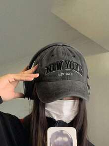 2 件男女通用 3D 刺绣“NEW YORK”字母水洗棒球帽，正面“EST 1625”平面刺绣，背面“NEW YORK CITY”平面刺绣，可调节户外防晒休闲棒球帽（收到后正常通风 5 小时无异味） - 黑色+灰色 - 查看 12