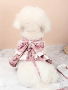 A Polyester JK Plaid Bow Decor Chest Strap Traction Rope Walking Dog Cat Dress, Teddy Party Clothes Christmas For Holiday Gift Giving For Walking Small Cats And Dogs Outdoors (The Product Is Relatively Small, It Is Recommended To Purchase 1-2 Sizes Larger)