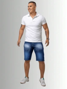KIT 2 Men's Bermuda Jeans With Lycra Elastane - Men's Jean Shorts - KIT 2 百慕達藍二手 + 藍色皺巴巴二手 - 查看 3