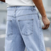 Men's Baggy Denim Wide Carpenter Jeans In 100% Cotton Premium Fabric Dazzling For Casual Work Everyday - Sizes 36 To 48 - 淺色水洗藍 - 查看 2