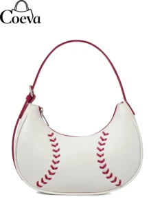 COEVA Women's Red & White Baseball Stitch Hobo Bag Vegan Leather Crossbody Purse For Casual Sports, Travel & Daily Use - 白色 - 查看 7
