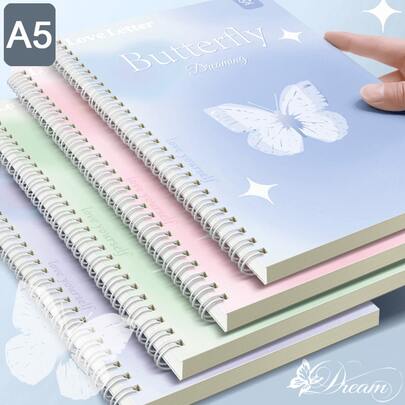 4 Paquetes de Cuadernos Espirales A5 con Doble Espiral - 120 Páginas Cada Uno, Diseño Elegante de Cartas de Amor y Mariposas, Cuadernos de Papel Rayado, Color Aleatorio, Ideal para Regalo, Diario de Niñas, Útiles de Oficina o Escolares, Regalos de Vuelta a Clases