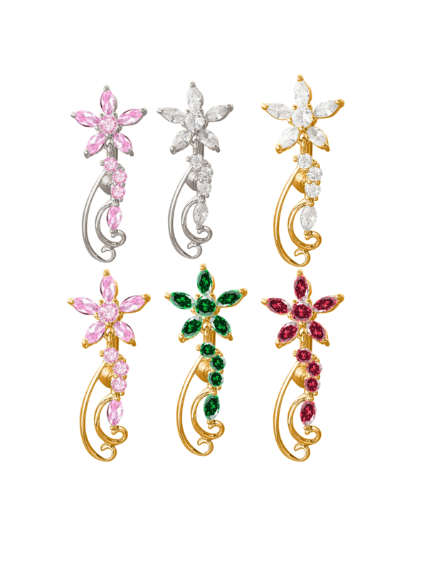 1pc Fashion Zirconia Flower Belly Button Ring, Body Piercing Jewelry For Women, Party Accessories