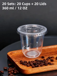 20Sets/20PCS Cups + 20PCS Lids, Super Thick Disposable Molded Plastic Cups For Milk Tea, Coffee, Beverages, Ice Cream, 360ml/500ml Unbreakable, Random Patterns, Suitable For Parties, Thanksgiving, Halloween, Christmas - 20Set(40PCS) - View 16