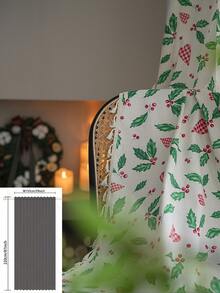 1 Stück Weihnachts-Fenstervorhang mit grünen Blättern, roten Beeren und Quasten, Herbstdekoration, schafft festliche Atmosphäre, geeignet für Wohnzimmer, Küche, Zuhause, Feiertags-Dekoration, Geschäfte, Cafés