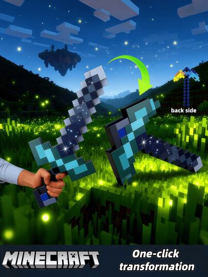 Minecraft Minecraft Collectible Series Sword - Pickaxe Two-In-One Weapon Sound Effect Lightweight Commemorative Edition - Transformable/Sound Effect/Light Projection Style Decoration, Suitable For Bedroom Decor And Relaxation, A Christmas And Birthday Gift For Sleep/Computer Rooms, Suitable For Teenagers And Adults, As Themed Parties.