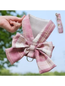 A Polyester JK Plaid Bow Decor Chest Strap Traction Rope Walking Dog Cat Dress, Teddy Party Clothes Christmas For Holiday Gift Giving For Walking Small Cats And Dogs Outdoors (The Product Is Relatively Small, It Is Recommended To Purchase 1-2 Sizes Larger)