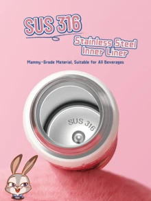 JUDY HOPPS Double Drink  Flask 500ml, Double Lid Design, One-Click Quick Open, Anti-Leak, SUS316 Stainless Steel Inner Liner, High-Quality Material, Cute Cartoon Design, with Portable Strap - Keep Warm/Cold for Daily, Outdoor & Travel Use - 朱迪 - 查看 5