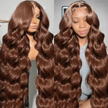 CEXXY #4 13x6 HD Lace Front Wig For Women, Chocolate Brown Wavy, 100% Brazilian Remy Human Hair, Pre-Cut, 200 Density, Comfortable To Wear, Natural Looking, Perfect For Dating, Shopping, Party - S4 - 查看 1