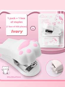 Mini Cute Cat's Paw Stapler 3-In-1 Available Office Study Portable Binding Documents Test Papers Student Cartoon Multifunctional Binding Machine With Staple Binding Machine Small Stationery Stapler Set Back To School Season