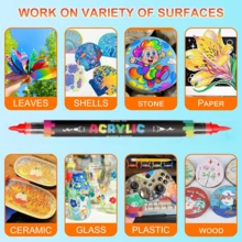 Acrylic Paint Markers,24 Colors Automatic Ink Control Dual Tip (Brush & Fine) Water-Based,Strong Covearge,For Black Paper & Rock Painting Acrylic Paint Markers For DIY Crafts, Scrapbooking, Glass, Wood