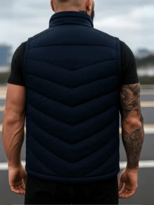 Chaleco Acolchado Negro para Hombre con Bolsillos, Cierre Frontal, Estilo Urbano Casual-Formal, Cardigan de ajuste - Azul Marino - Ver 2