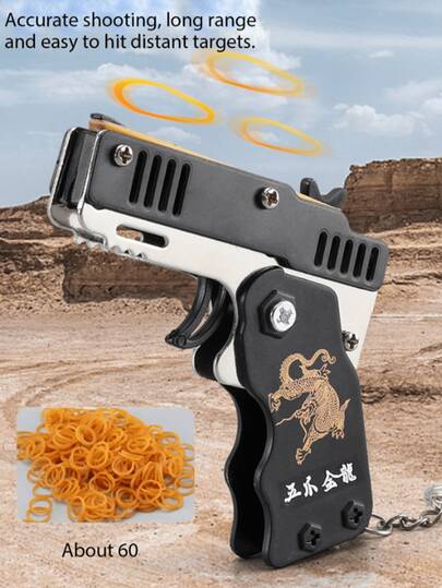 1pc Keychain With Metal Folding Rubber Band Pistol, Zinc Alloy Model Gun Pendant