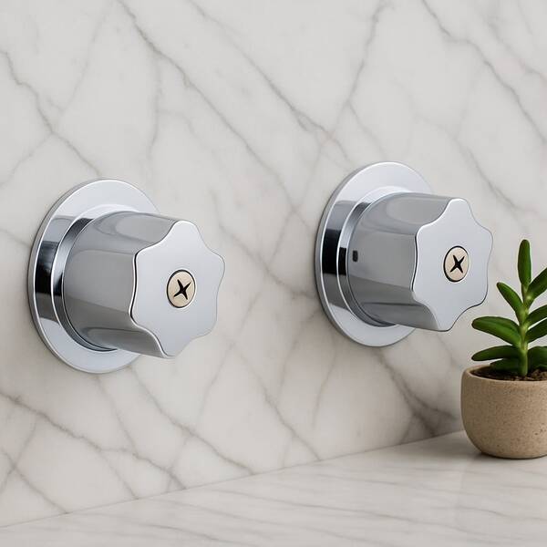 Juego de manerales metalico acabado cromado para regadera de baño doble comando en acero inoxidable instalación fácil en pared alta durabilidad y control preciso