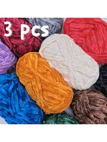3 peças de 300g (100g*3) Fio de veludo chenille, fio de crochê macio e quente para suéteres de crochê, chapéus, bolsas, bonecas e artesanato faça você mesmo, fio de lã grosso, suprimentos artesanais, projetos de crochê, decoração de Natal - 3 peças - Ver 1