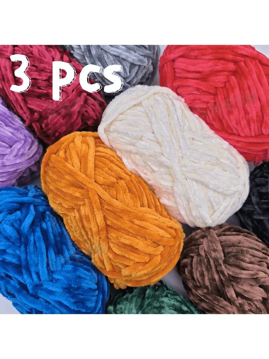 3 peças de 300g (100g*3) Fio de veludo chenille, fio de crochê macio e quente para suéteres de crochê, chapéus, bolsas, bonecas e artesanato faça você mesmo, fio de lã grosso, suprimentos artesanais, projetos de crochê, decoração de Natal - 3 peças - Ver 1