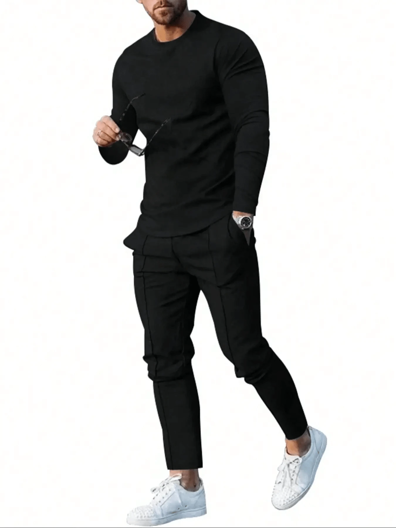 Bộ 2 áo dài tay và quần dài thường ngày cho nam - màu đen - Xem 1