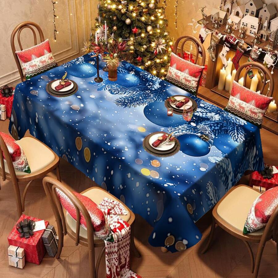 1/20 piezas Mantel con tema navideño, estilo sueño romántico, tema azul, diseño de patrón de bolas de Navidad, lavable, adecuado para el hogar, la cocina, el restaurante, la fiesta, la decoración de mesa festiva, el banquete, la boda, la decoración navideña, regalo - Multicolor - Ver 1