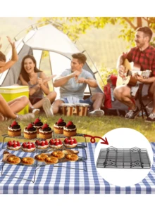 3-Layer Foldable Cooling Rack, Baking Pan Wire Rack, Stackable Baking Cooking Dry Wire Cooling Rack Adjustable Setting Designs, Camping Grill For Cooking Baking Cool Baking Cookie Cakes