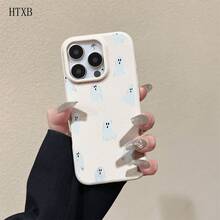 Small Ghost Phone With A Lychee Texture Design Is Compatible With 16 Pro, 16, 15 Pro, 14, 14 Plus, 13, 13 Pro, 12 Pro, And 12 Pro Models, It Makes A Birthday Present That Is Durable And Resistant To Fingerprints Phone - Yellow - View 3