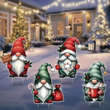 4pcs Christmas Gnome Yard Signs, Christmas Gnome Props Yard Stakes, Outdoor Lawn Decorations, Winter Home Pathway Walkway Decor, Christmas Outdoor Decorations - Multicolor - View 7