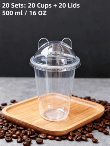 20Sets/20PCS Cups + 20PCS Lids, Super Thick Disposable Molded Plastic Cups For Milk Tea, Coffee, Beverages, Ice Cream, 360ml/500ml Unbreakable, Random Patterns, Suitable For Parties, Thanksgiving, Halloween, Christmas - 20Set(40PCS) - View 23