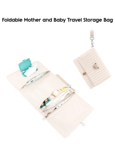 حقيبة تنظيم قابلة للطي للسفر للأم والطفل - حقيبة تخزين قطنية متعددة الأقسام