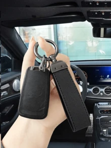 Fashionable Black Faux Leather Unisex Key Chain