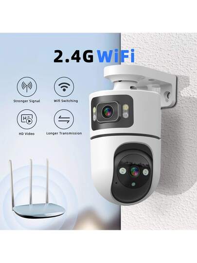 1pack/2 Packs 2K Outdoor PTZ Wireless IP Camera 2.4GHZ WiFi Dual Lens Screen Auto Tracking Babysitting Monitor, Security Night Vision, Two Way Talk, AI Motion Detection Perfect