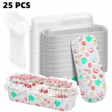 50/25 عبوة صواني كعك صغيرة صواني رغيف صغيرة مع أغطية وملاعق، صواني ألومنيوم مطلية بالقصدير سعة 6.8 أونصة، أكواب حلوى فردية حاويات للحفلات والنزهات