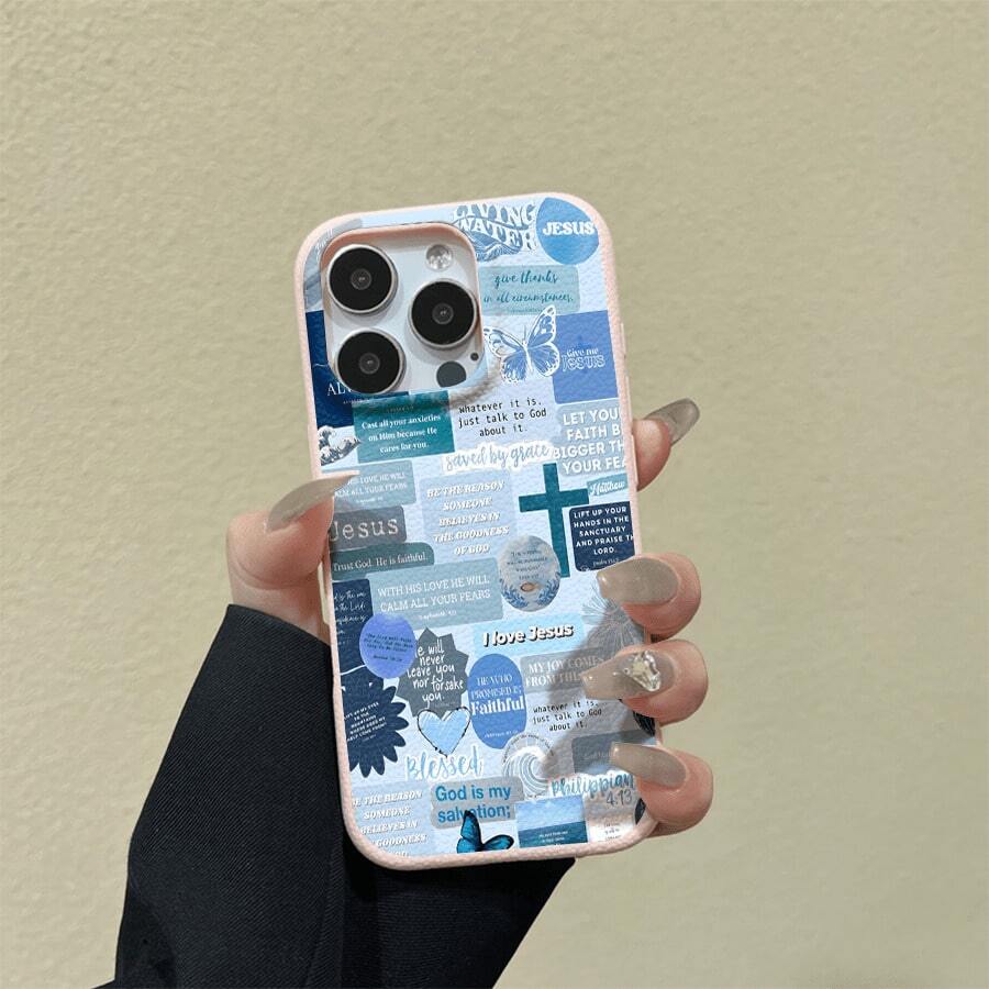 Teléfono azul con diseño de textura de lichi. Compatible con phone 16 Pro, 16, 15 Pro, 14, 14 Plus, 13, 13 Pro, 12 Pro y 12 Pro. Resistente y antihuellas, un excelente regalo de cumpleaños. - Rosa - Ver 1
