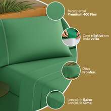 Ponto Palito Bed Sheet Set Kit Single/Double/Queen/King MicroPercal 4 Pieces With Pillowcase 400 Thread Count - Army Green - View 2
